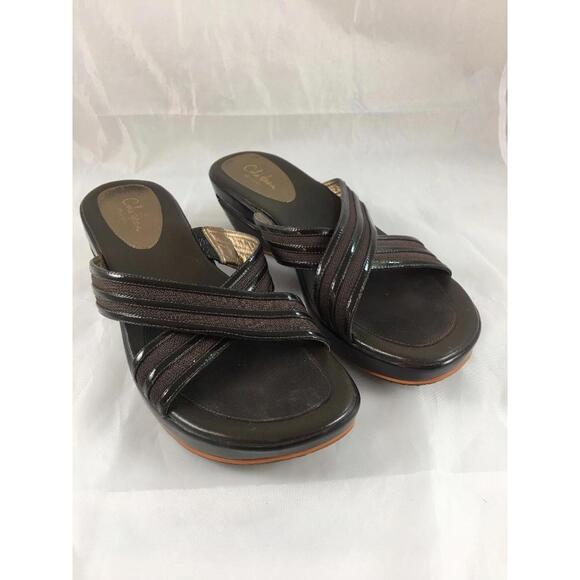 Cole Haan 9.5B NikeAir Brown Sandals Wedge Slides Slip On Flip Flop Driving Heel - Picture 1 of 9